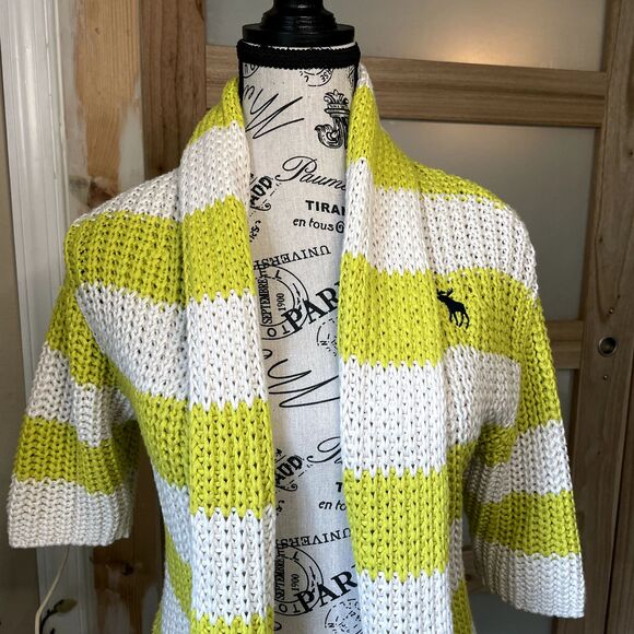 Abercrombie & Fitch Chunky Knit Sweater Women Sz S Green Open Front Y2K Preppy - Picture 2 of 7